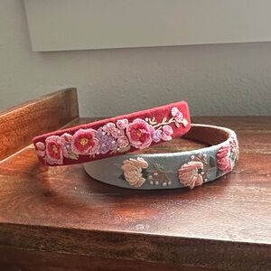Floral Embroidered Headbands - Red and Blue
